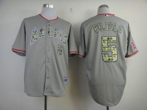 Angels of Anaheim #5 Albert Pujols Grey USMC Cool Base Stitched MLB Jersey - Click Image to Close